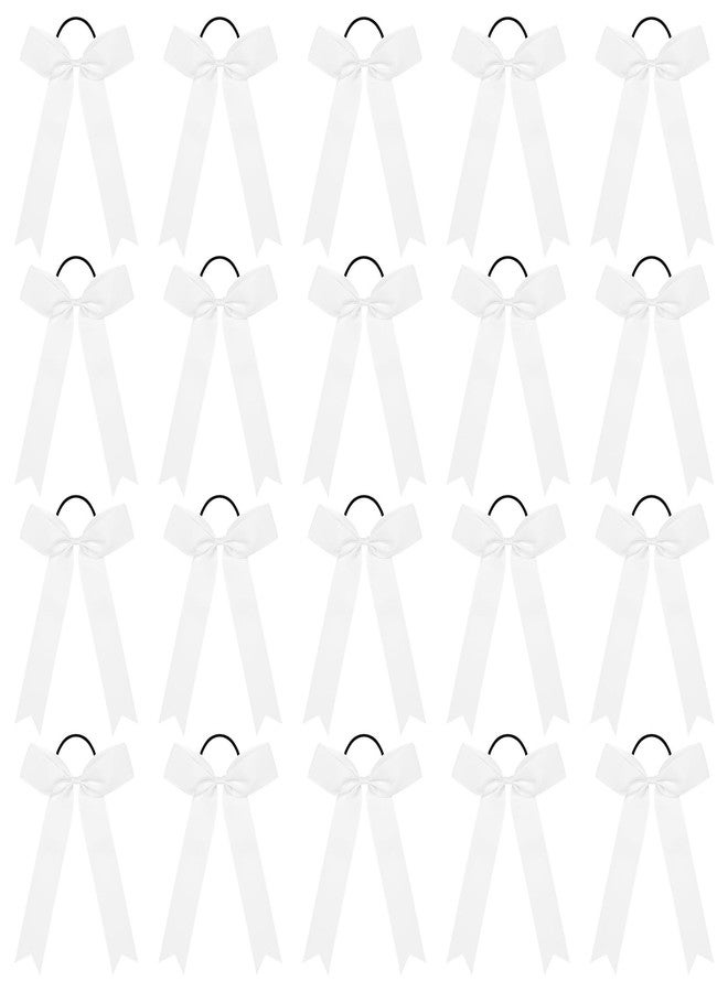 CEELGON 20 PCS College Style Cheer Bows Collegiate Long Tail Skinny Cheer Bow Elastic Hair Tie Bows for Teens Girls Softball Competition Sports Cheerleaders (White) - Image 1